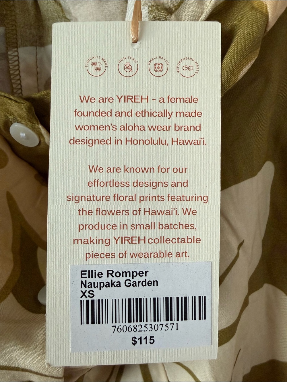 YIREH- Ellie Romper in Naupaka Garden, size XS, NWT - Picture 4 of 4